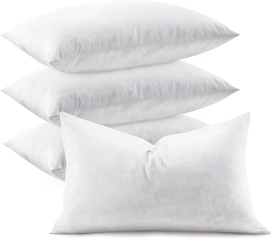 Feather Throw Pillow Inserts Set of 4, Soft Fluffy Rectangle 12 x 20 Inches by Swandream