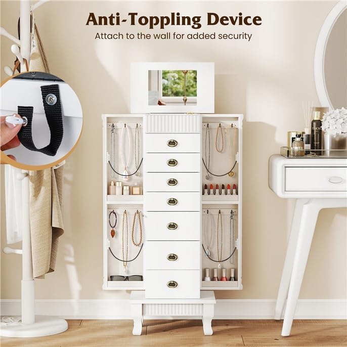 ldaily standing jewelry armoire cabinet, wooden storage chest shown in use