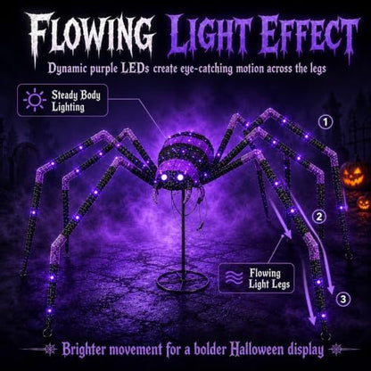 6.8 FT Giant Spider Halloween Decorations, 128 LED Light Up Spider