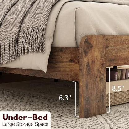 wooden queen bed frame with storage headboard, farmhouse on a desk or shelf
