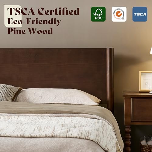 amerlife solid wood full bed frame, mid century, side view