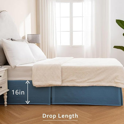MIYE Pleated Waffle Weave Bed Skirt, Tailored Dust Ruffle 16 Inch Drop Easy Fit - Image 8