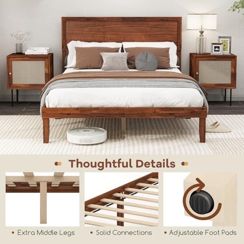 komfott full size wood bed frame with headboard showing dimensions