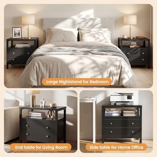 28 inch wide night stand, black nightstand with, front angle view