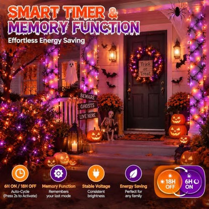 OZS Connectable 2-Pack 164Ft 400LED Halloween String Lights, Purple&Orange