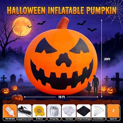 20FT Giant Inflatable Pumpkin Lighted Outdoor Halloween Decor with Blower