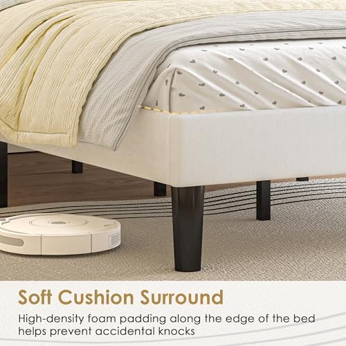 vecelo queen size platform bed frame with height showing dimensions