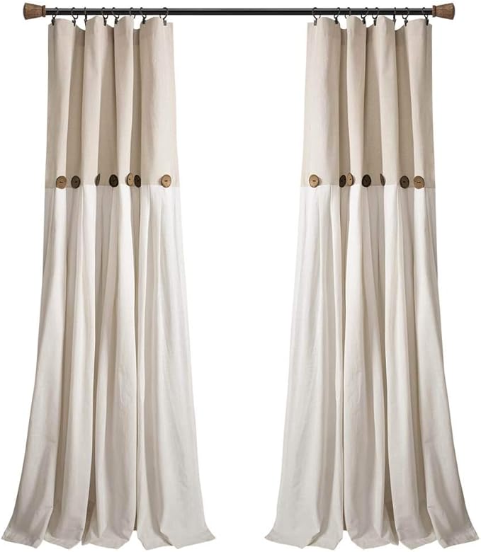 Lush Decor Linen Button Window Curtain Panel, Linen- Country Curtains by LushDecor