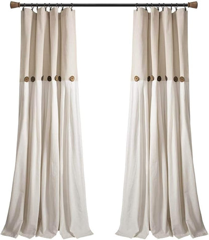 Lush Decor Linen Button Window Curtain Panel, Linen- Country Curtains by LushDecor