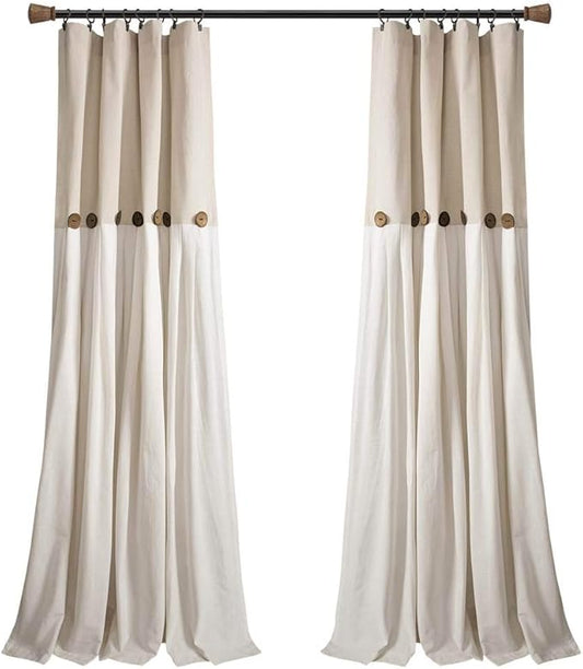 Lush Decor Linen Button Window Curtain Panel, Linen- Country Curtains by LushDecor