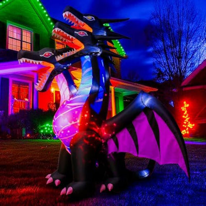 Thuodo 8 FT Tall Halloween Inflatables Dragon Outdoor Decorations Blow Up Yard Three-Headed Dragon with Built-in LEDs for Lawn Garden Holiday Indoor Party Decor
