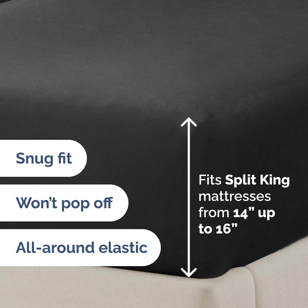 Flex Top Split Head King 4 Piece Sheet Set - Ultra-Soft, Breathable - Black