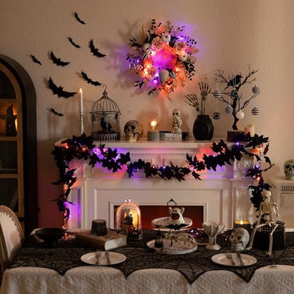 Valery Madelyn 18" Halloween Wreath for Front Door Decor with Lights