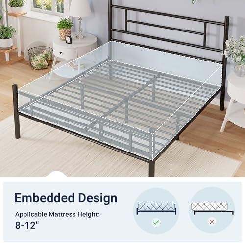 allewie full size metal bed frame with headboard on a desk or shelf