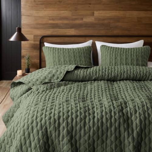 wdcozy olive green quilt king size bedding set, front angle view