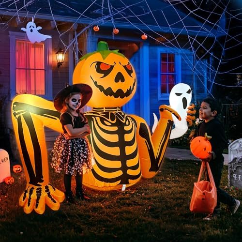 Halloween Inflatable Pumpkin Skeleton, 5FT Outdoor Halloween Decorations