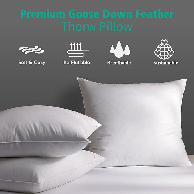 APSMILE Organic 16x16 Feather Down Throw Pillow Inserts Set of 2, 100% Cotton - Image 3