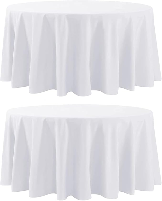 Round Tablecloth 132 Inch 2 Pack White Tablecloths Washable Decorative Linen by AOCOZHomeLifeMuseum