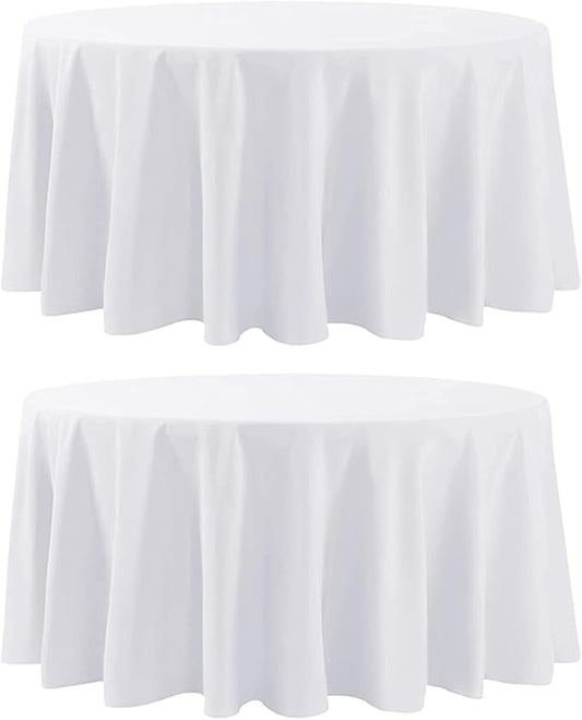 Round Tablecloth 2 Pack 108 Inch White Tablecloths Washable Decorative Linen by AOCOZHomeLifeMuseum