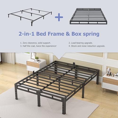 nkz queen size metal platform bed frame, 18, side view