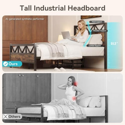 immerstable queen bed frame, 51.2" tall industrial headboard, close-up detail