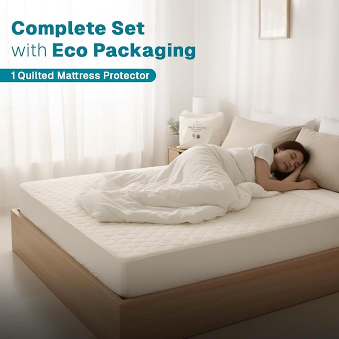 FABDREAMS Organic Quilted Mattress Protector Queen Size | Mattress Pad| - Image 2