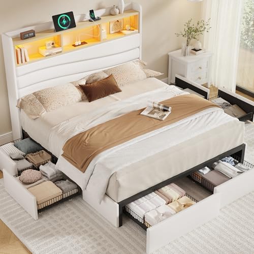 breltam queen size bed frame with 6 storage, view 9