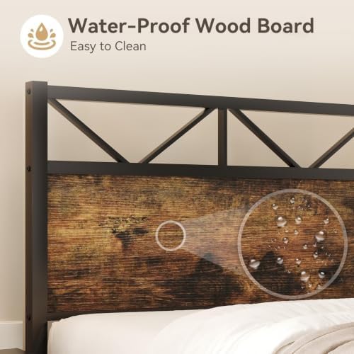 immerstable queen bed frame, 51.2" tall industrial headboard on a desk or shelf