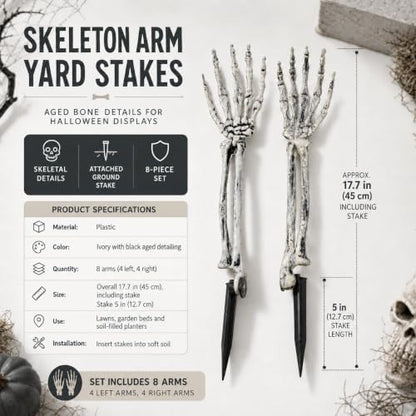 Halloween Skeleton Arms and Hands, 8-Piece Outdoor Yard Decorations Set