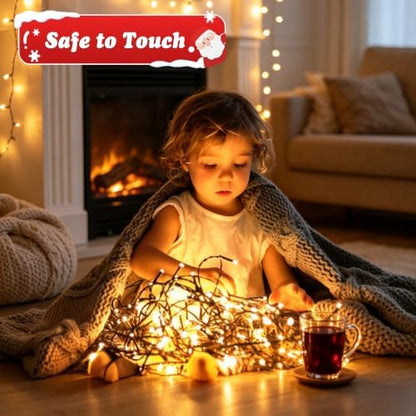 Quntis Battery Powered String Lights Outdoor, 132FT 300 LED Indoor Christmas Tree Lights Waterproof with 8 Modes and Timer for Halloween Patio Balcony Garden, Warm White