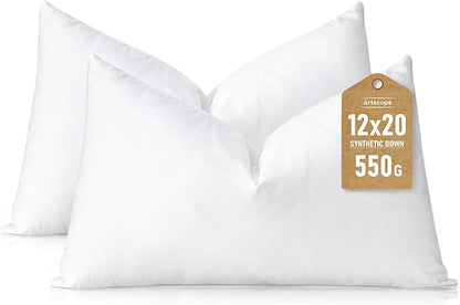 Artscope Synthetic Down Lumbar Pillow Insert, 12x20 Down Alternative Throw by Artscope