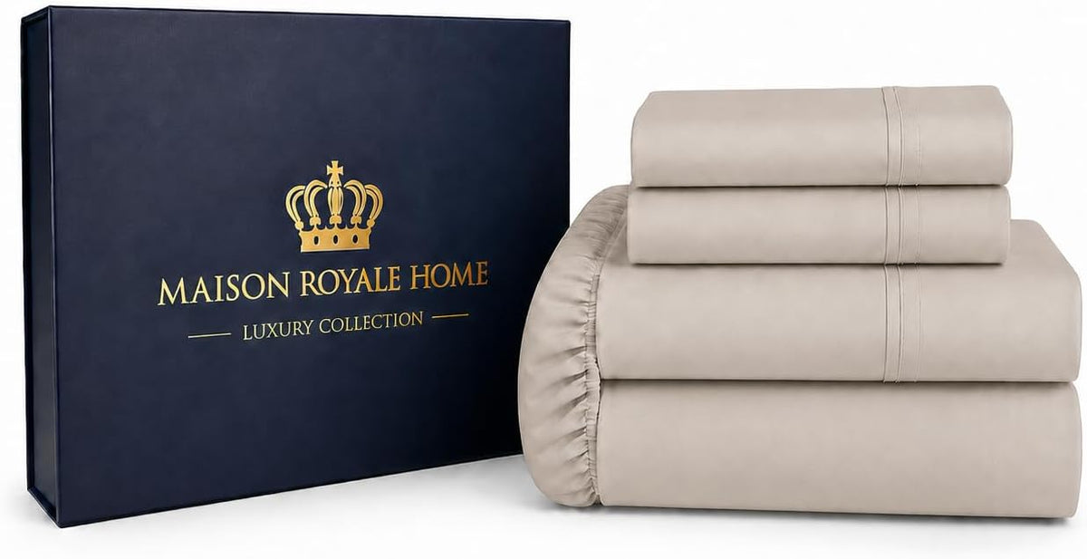 luxury bed sheet set, taupe, queen (u.s. standard), main product view