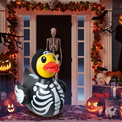 1Pcs 4.6 Feet Halloween Giant Inflatable Duck Outdoor Decorations,Huge Blow Up Yard Yellow Duck with Black Skeleton Bone Cloth Duck Pool Float for Indoor Halloween Party Garden Patio Lawn Decor