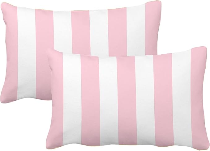 Leaveland Pink and White Stripe Set of 2 12x20 Inch Cotton Polyester Throw by Leaveland