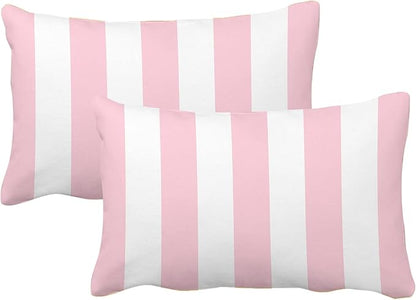 Leaveland Pink and White Stripe Set of 2 12x20 Inch Cotton Polyester Throw by Leaveland