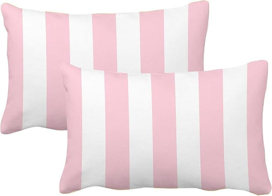 Leaveland Pink and White Stripe Set of 2 12x20 Inch Cotton Polyester Throw by Leaveland
