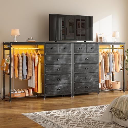 enhomee 49.2" w dresser with hanging rack & showing dimensions