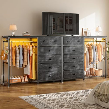 enhomee 49.2" w dresser with hanging rack & showing dimensions