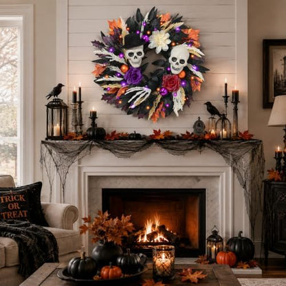 Waipfaru 24 Inch Halloween Wreath for Front Door, Halloween Door Wreath