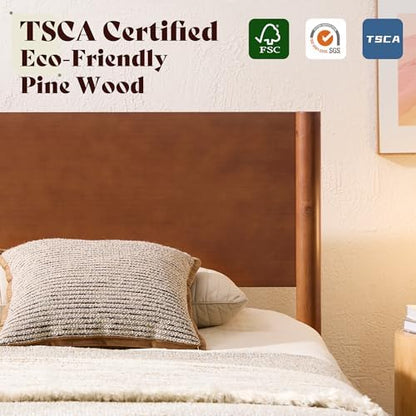 amerlife solid wood twin bed frame, mid century, close-up detail