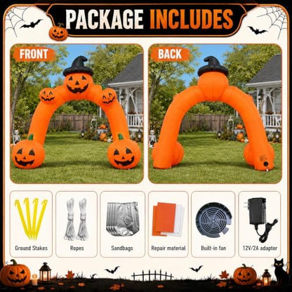 10FT Halloween Inflatable Pumpkin Archway Decorations with Built-in LEDs