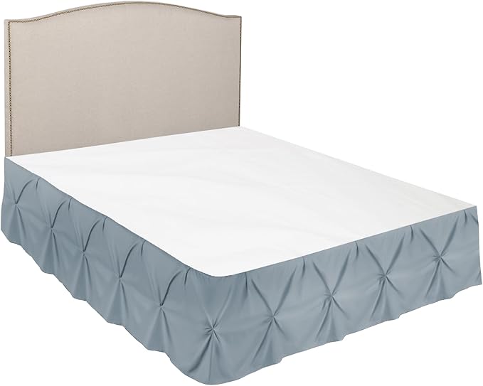 Nestl Stone Blue Bed Skirt Queen Size, Pinch Pleat Queen Bed Skirt, Hotel - Image 7