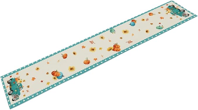 Pumpkin Table Runner, Thanksgiving Linen Farmhouse Table Runners, Kitchen - Image 3