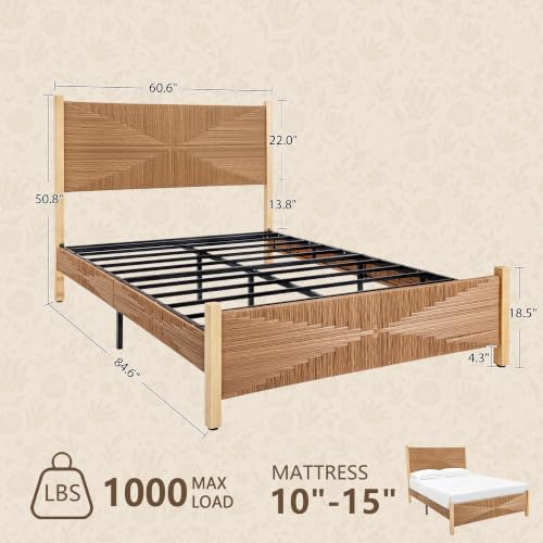 yechen solid wood rattan queen bed frame with shown in use