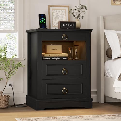 hostack black led nightstand with charging station, 3, package contents