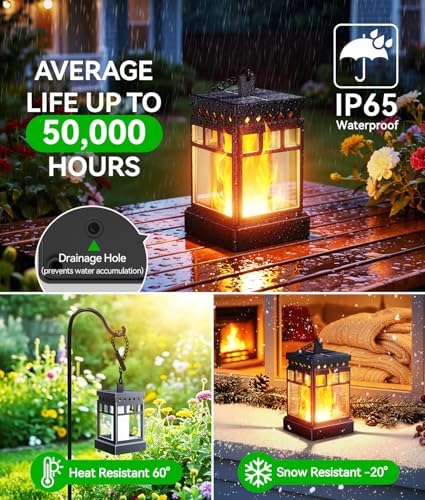 KOOPER Hanging Solar Lanterns Outdoor Waterproof, 4PCS Flickering Flame Hanging Solar Lights for Outside, Outdoor Solar Lanterns up to 12 Hours, Halloween Lanterns Decorative for Patio Yard Garden
