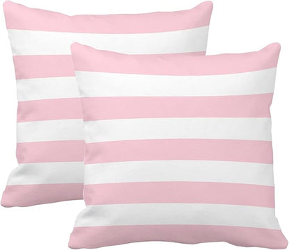 Leaveland Pink and White Stripe Set of 2 16x16 Inch Cotton Polyester Square by Leaveland