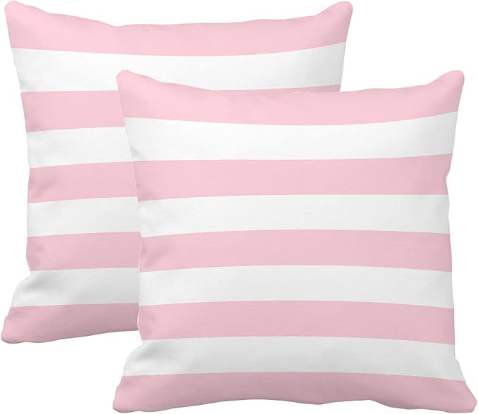 Leaveland Pink and White Stripe Set of 2 20x20 Inch Cotton Polyester Square by Leaveland
