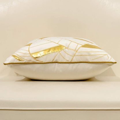 Avigers 20 x 20 Inches White Gold Leather Striped Cushion Case Luxury European - Image 3
