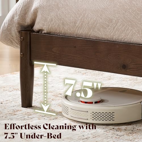 amerlife solid wood full bed frame, mid century showing dimensions